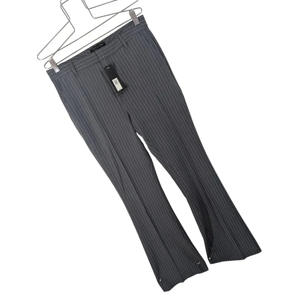 NWT@$110! BANANA REPUBLIC! DOVE GRAY, WHITE PINSTRIPE, WIDE FLARE LEG PANTS! 2